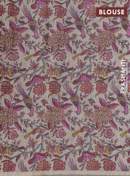 Pure dupion silk saree magenta pink and beige with allover zari checked pattern and madhubani printed pallu & blouse