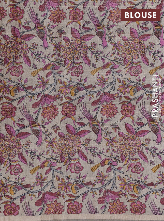 Pure dupion silk saree magenta pink and beige with allover zari checked pattern and madhubani printed pallu & blouse