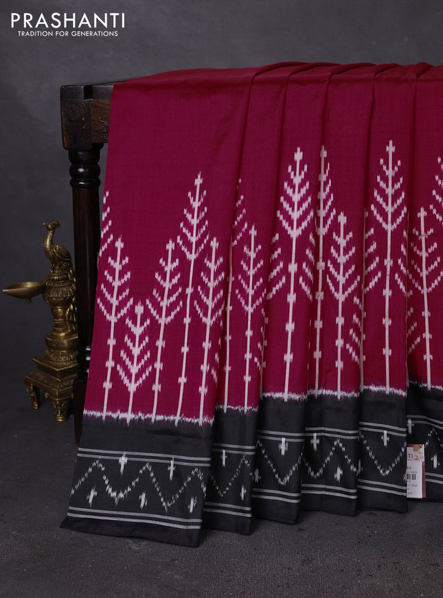 Pochampally silk saree pink and black with allover ikat weaves and ikat woven border