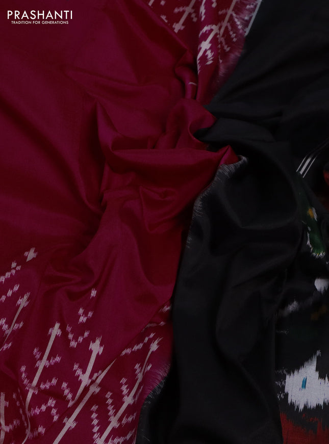 Pochampally silk saree pink and black with allover ikat weaves and ikat woven border