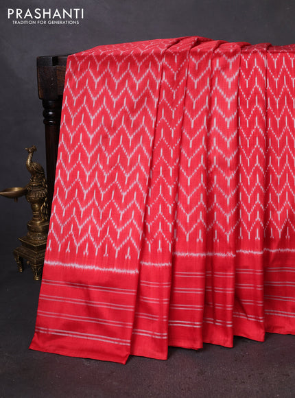 Pochampally silk saree red with allover ikat weaves and simple border