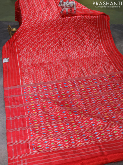 Pochampally silk saree red with allover ikat weaves and simple border