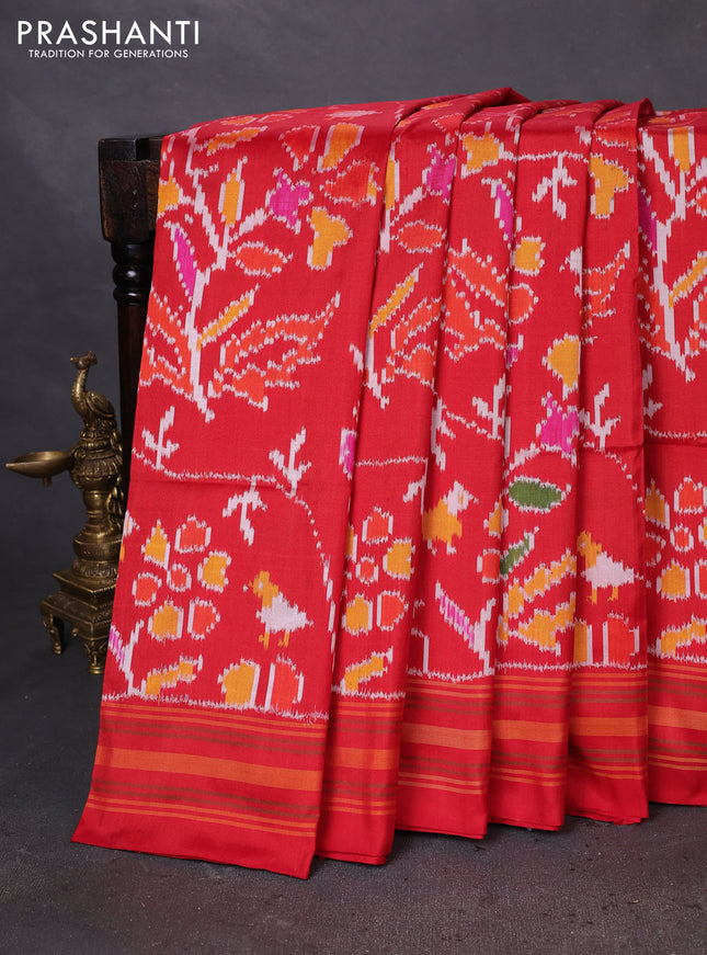 Pochampally silk saree red with allover ikat weaves and simple border