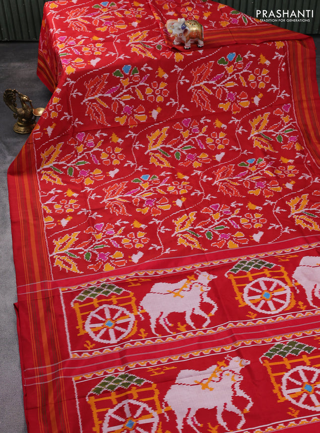 Pochampally silk saree red with allover ikat weaves and simple border