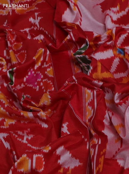 Pochampally silk saree red with allover ikat weaves and simple border