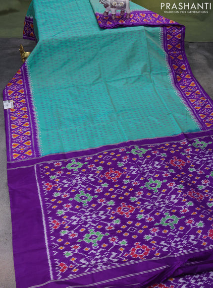 Pochampally silk saree teal green and violet with ikat butta weaves and ikat woven border