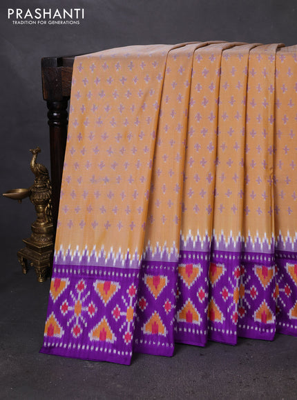 Pochampally silk saree sandal and violet with ikat butta weaves and ikat woven border