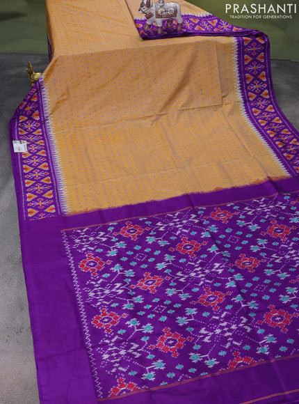 Pochampally silk saree sandal and violet with ikat butta weaves and ikat woven border