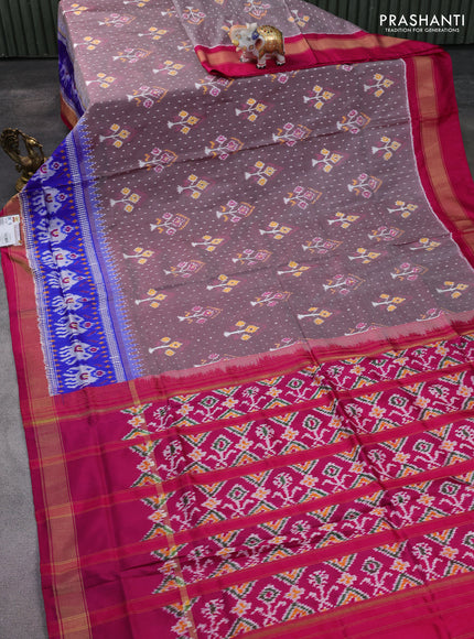 Pochampally silk saree grey and pink with allover ikat weaves and long ikat woven zari border