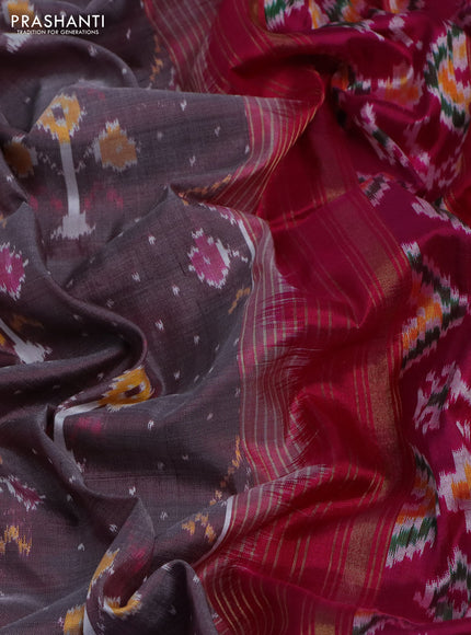 Pochampally silk saree grey and pink with allover ikat weaves and long ikat woven zari border