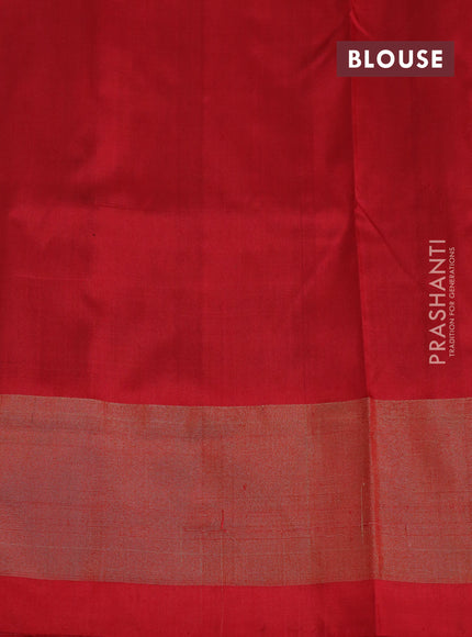 Pochampally silk saree teal green and red with ikat butta weaves and ikat woven zari border