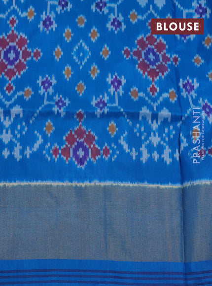 Pochampally silk saree purple and cs blue with allover ikat weaves and ikat woven zari border