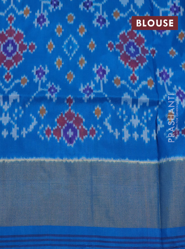Pochampally silk saree purple and cs blue with allover ikat weaves and ikat woven zari border