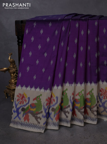 Pochampally silk saree violet and cream with ikat butta weaves and ikat woven zari border