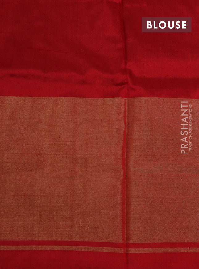 Pochampally silk saree grey and red with ikat butta weaves and long ikat woven border