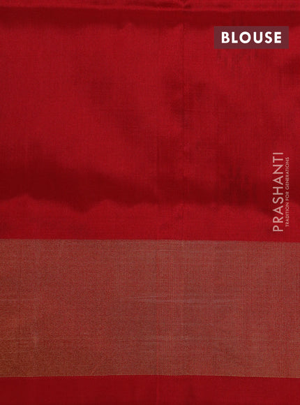 Pochampally silk saree green shade and red with allover ikat weaves and zari woven border