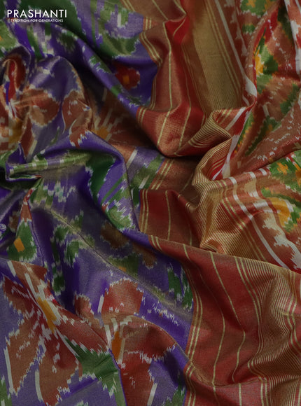 Pochampally tissue silk saree blue and red with allover ikat weaves and zari woven border