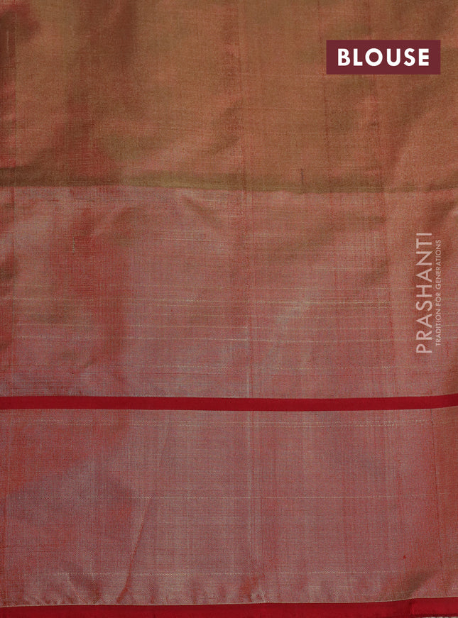 Pochampally tissue silk saree blue and red with allover ikat weaves and zari woven border