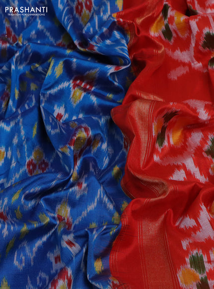 Pochampally silk saree cs blue and orange with allover ikat weaves and zari woven border