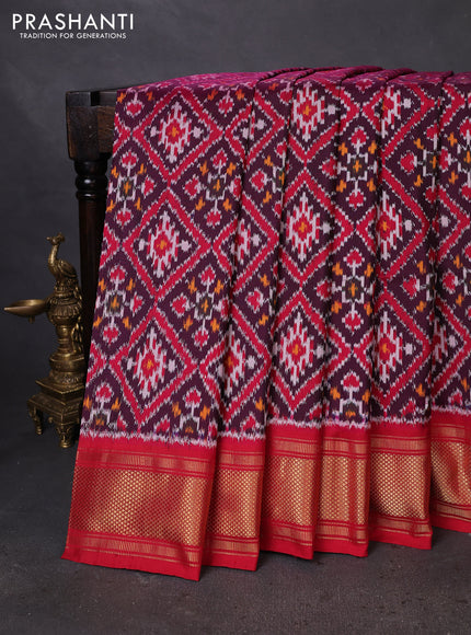Pochampally silk saree deep wine shade and maroon with allover ikat weaves and zari woven border
