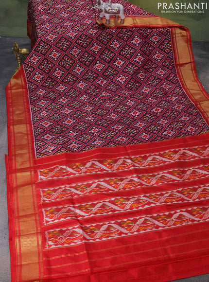 Pochampally silk saree deep wine shade and maroon with allover ikat weaves and zari woven border