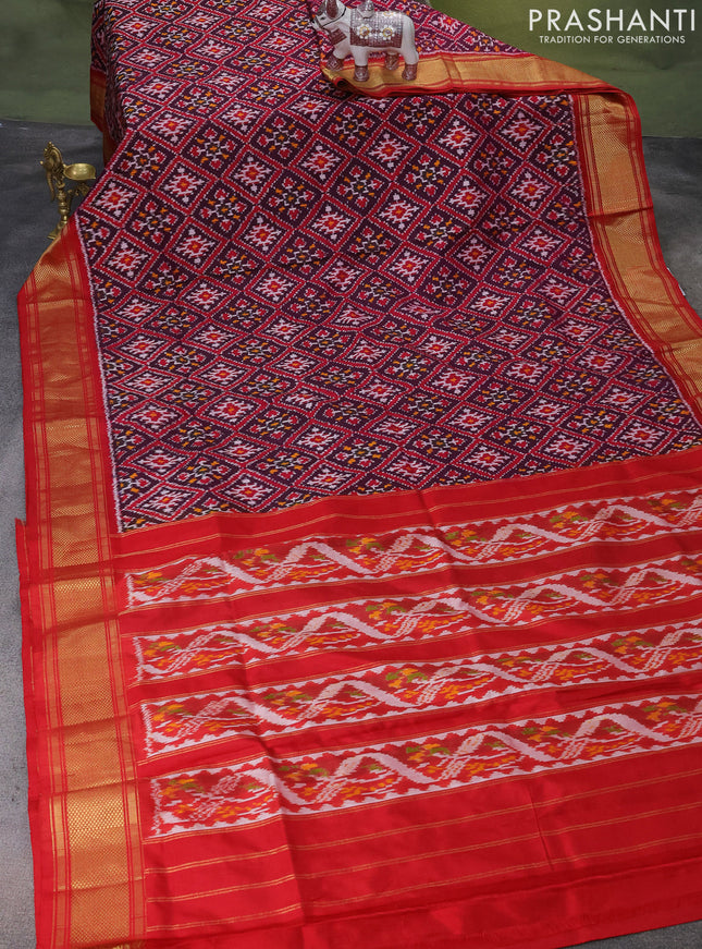 Pochampally silk saree deep wine shade and maroon with allover ikat weaves and zari woven border