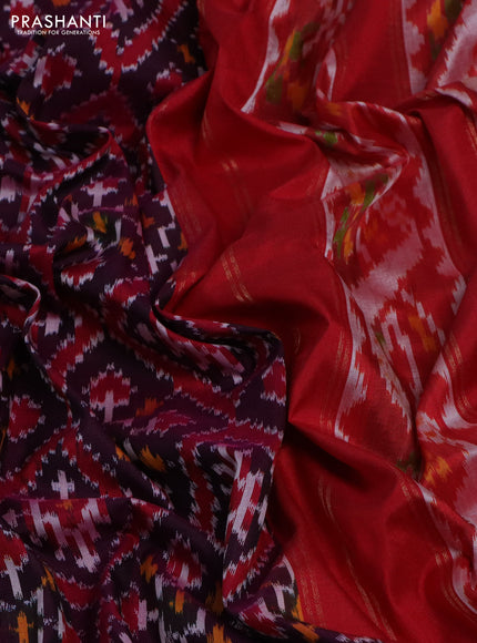 Pochampally silk saree deep wine shade and maroon with allover ikat weaves and zari woven border
