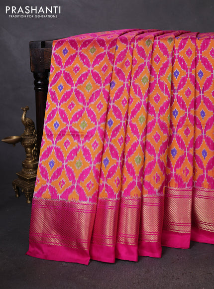 Pochampally silk saree orange and pink with allover ikat weaves and zari woven border