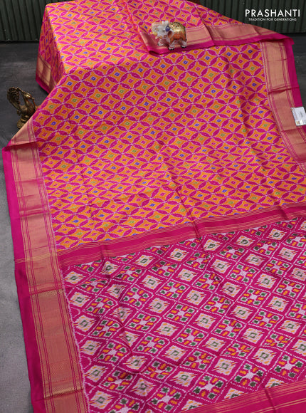 Pochampally silk saree orange and pink with allover ikat weaves and zari woven border