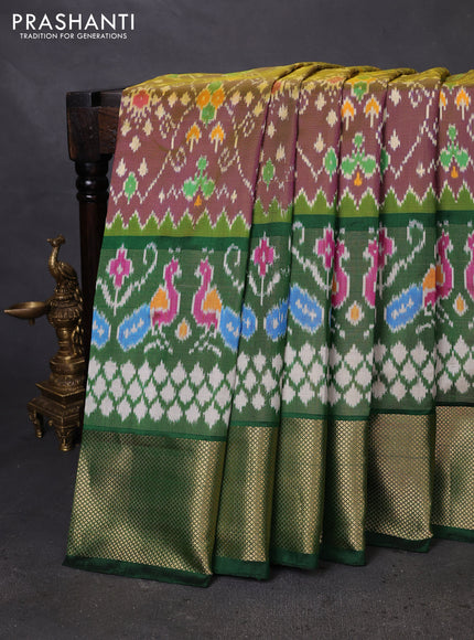 Pochampally silk saree dual shade of violet and green with allover ikat weaves and zari woven border