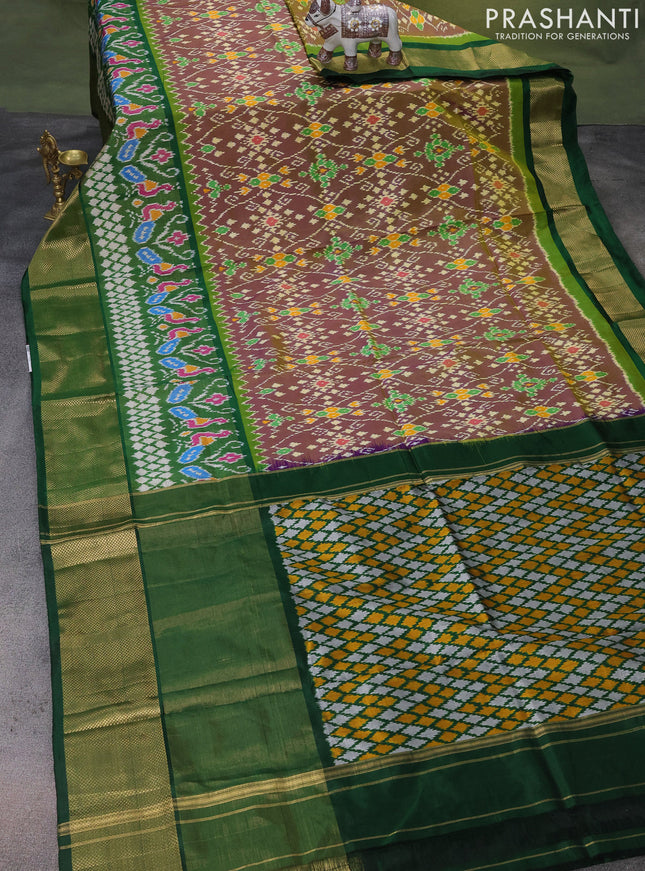 Pochampally silk saree dual shade of violet and green with allover ikat weaves and zari woven border