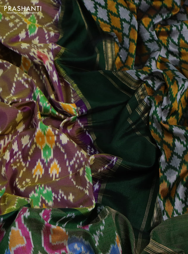 Pochampally silk saree dual shade of violet and green with allover ikat weaves and zari woven border