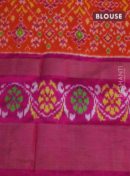 Pochampally silk saree orange and pink with allover ikat weaves and zari woven border