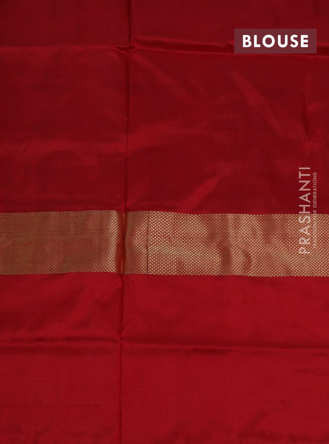 Pochampally silk saree blue and red with zig zag weaves and zari woven simple border