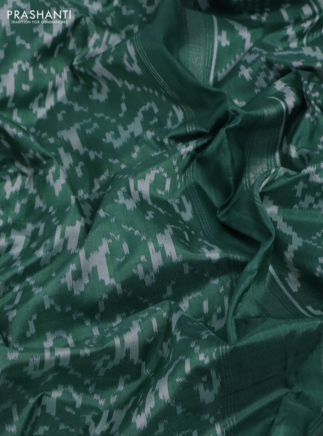 Pochampally silk saree pastel green with allover ikat weaves and silver zari woven border