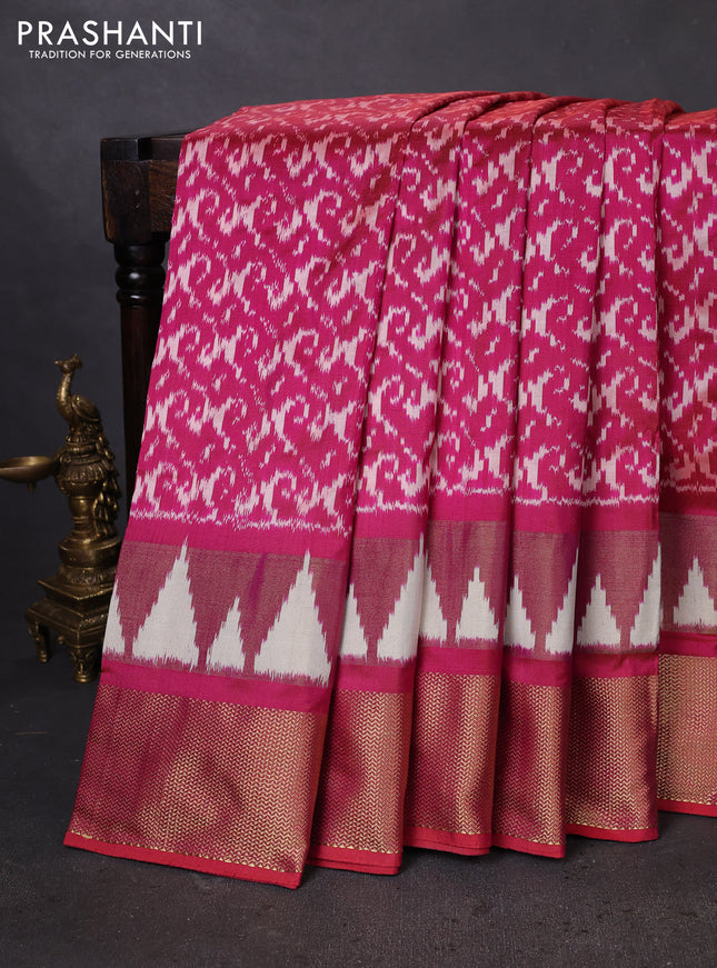Pochampally silk saree magenta pink with allover ikat weaves and zari woven border