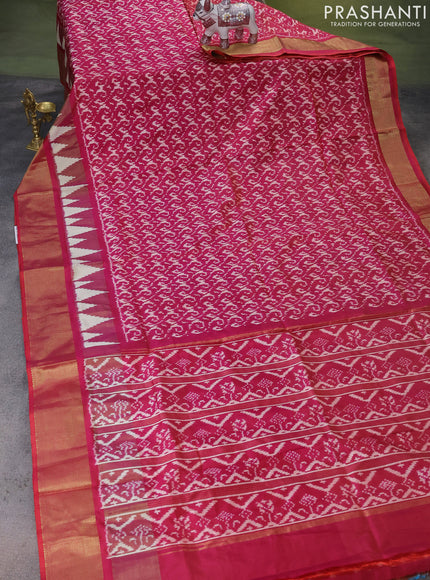 Pochampally silk saree magenta pink with allover ikat weaves and zari woven border