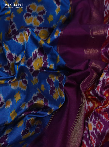 Pochampally silk saree cs blue and purple with allover ikat weaves and long zari woven border