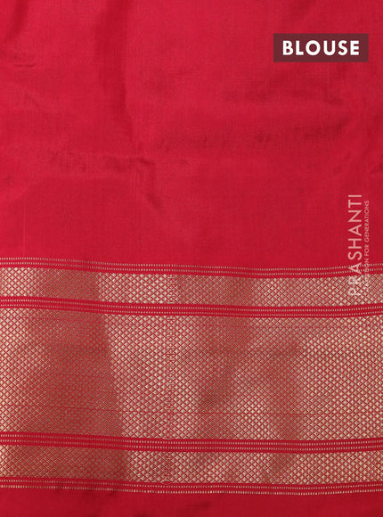 Pochampally silk saree blue and red with allover ikat weaves and long zari woven border