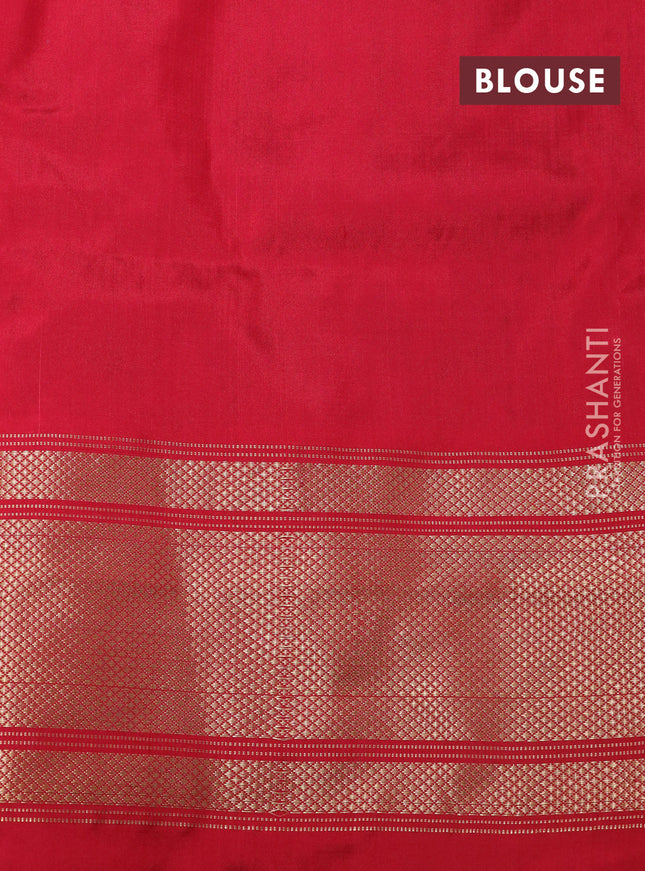 Pochampally silk saree blue and red with allover ikat weaves and long zari woven border
