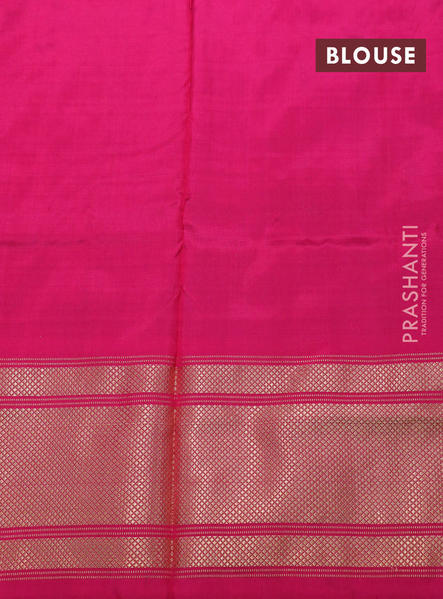 Pochampally silk saree teal green and pink with allover ikat weaves and long zari woven border