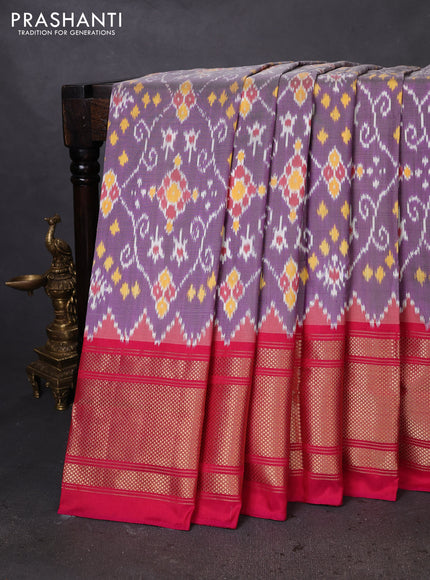 Pochampally silk saree violet shade and pink with allover ikat weaves and long zari woven border