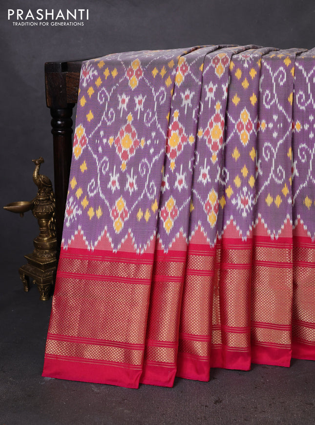 Pochampally silk saree violet shade and pink with allover ikat weaves and long zari woven border