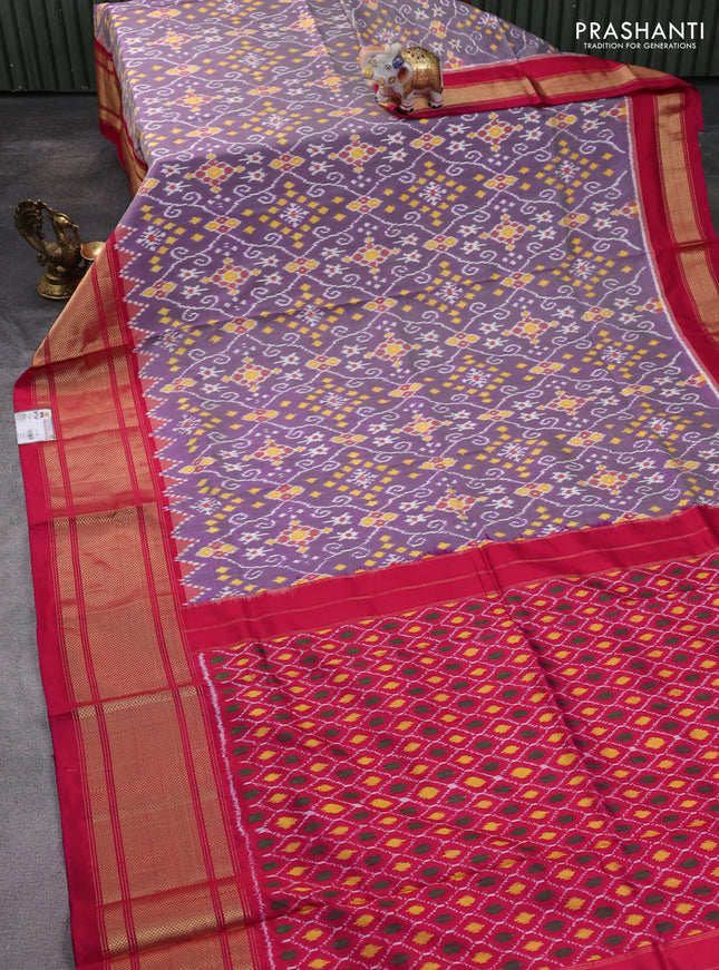 Pochampally silk saree violet shade and pink with allover ikat weaves and long zari woven border