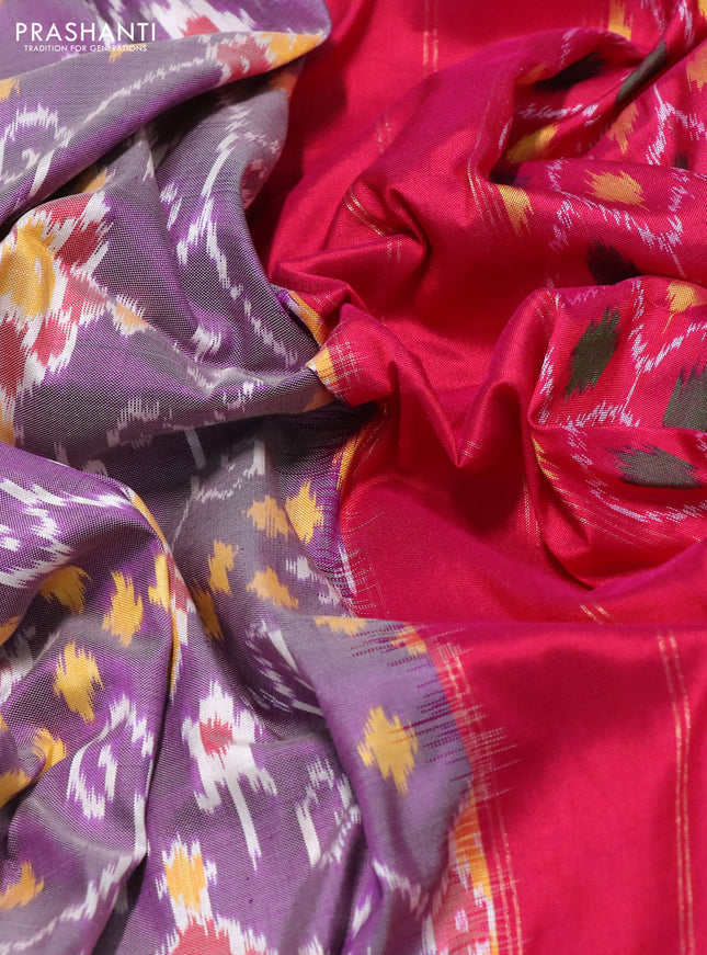 Pochampally silk saree violet shade and pink with allover ikat weaves and long zari woven border