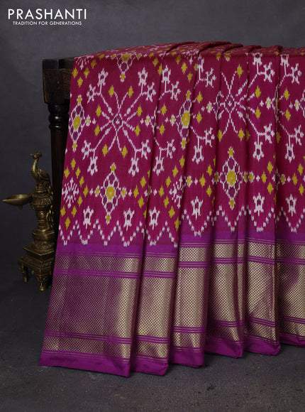 Pochampally silk saree magenta pink and purple with allover ikat weaves and long zari woven border