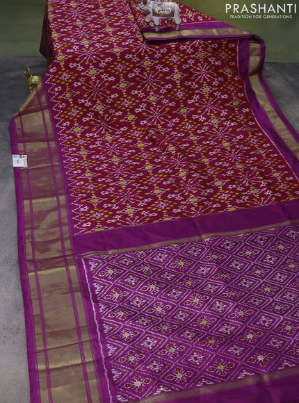 Pochampally silk saree magenta pink and purple with allover ikat weaves and long zari woven border