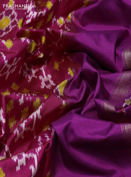 Pochampally silk saree magenta pink and purple with allover ikat weaves and long zari woven border