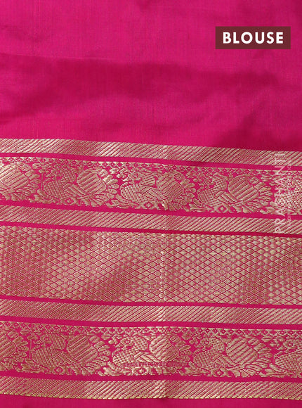 Pochampally silk saree green and pink with allover ikat weaves and long zari woven annam border