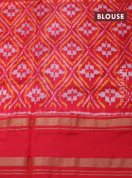 Pochampally silk saree cs blue and red with plain body and temple design zari woven border